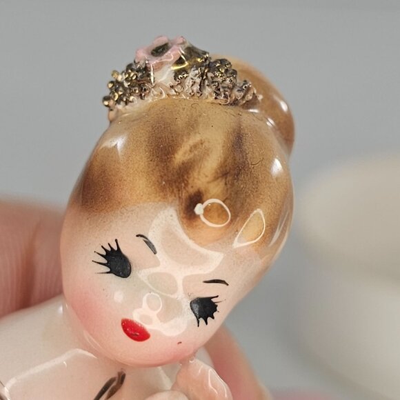 Vintage Josef Originals Trinket Box Girl Pink Dress - Picture 8 of 9